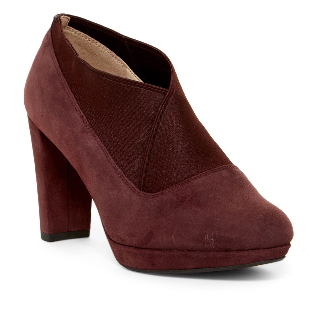 Clarks Narrative Kendra Mix Booties‎ Burgundy Heels Women’s Sz 9.5